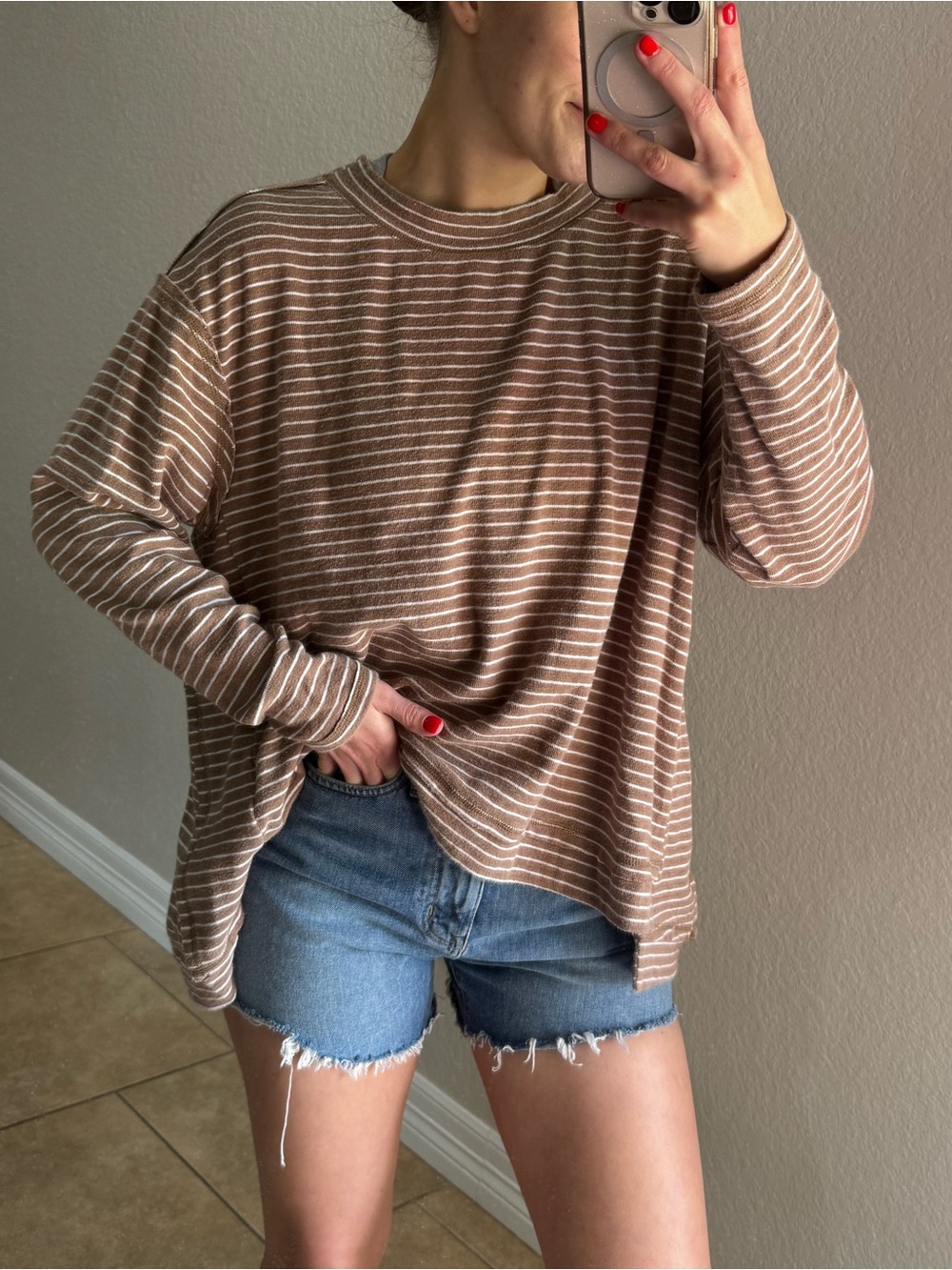 Blu Ivy Brown and Cream Striped Cozy Long-Sleeve Tee